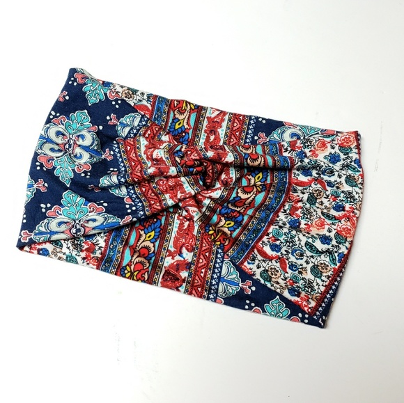 One Chic Boutique Accessories - Persian Blue Print Turban Headband, Cute Headwraps